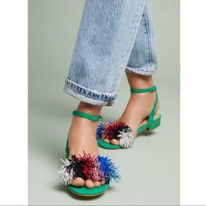 Anthropologie Suede Green Multicolor Fringe Sandal